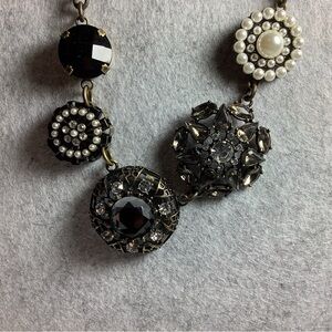 Lia Sophia Black and Pearl Cluster Statement Necklace
